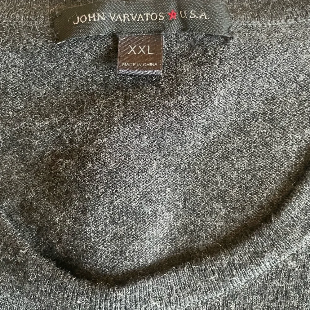 JOHN VARVATOS USA Cotton-Wool Contrast Rivet Trim Sweater‎ in Charcoal Size XXL